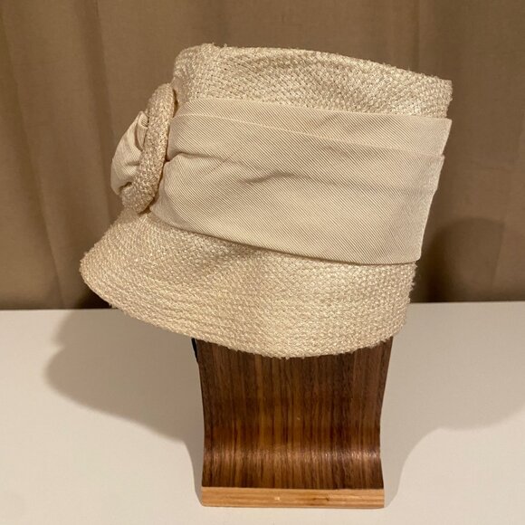 Vintage White Cream Summer‎ Bucket Hat Belted Style Elegant Retro Chic main image 4